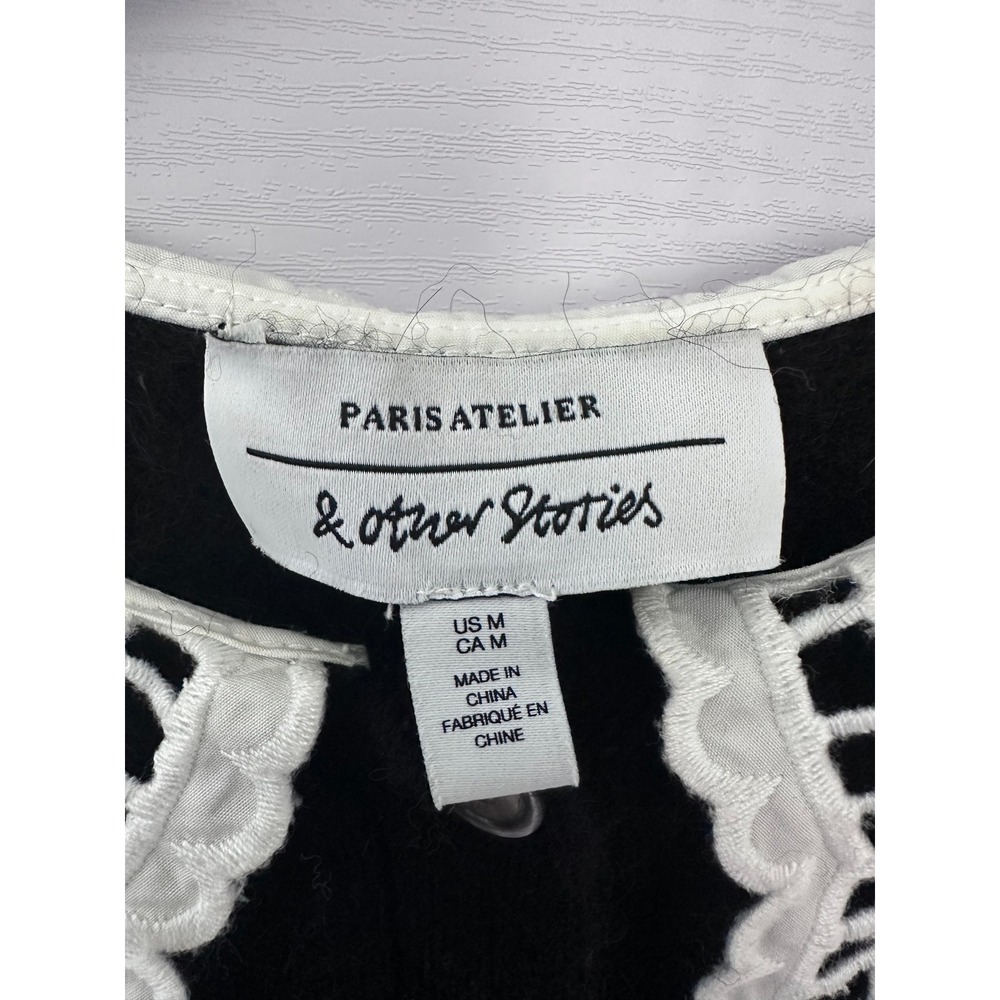 & Other Stories Paris Atelier Black Wool Alpaca Cardigan M Eyelet Lace Collar - Picture 6 of 9
